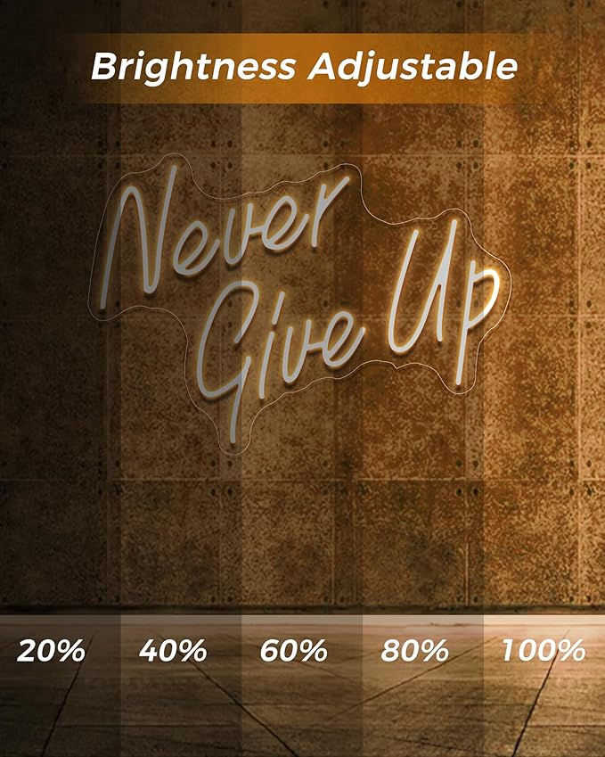 NEVER GIVE UP LED Neon Sign for Wall Decor,Neon Lights Party Decorations, USB Powered Switch Neon Lights lighting adjustable for Office Room, Gym Room, Man Cave, Gamer Room