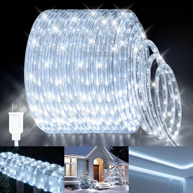 LED Rope Light, IP65 Tube Light for Christmas Patio Trees Decor, 80FT 6000K | Waterproof Clear Tube Light Plug in, 864 Daylight White LEDs 110V Flexible Cuttable Connectable for Outdoor Balcony Bedroom