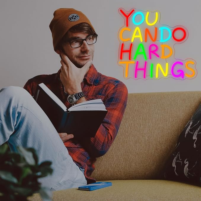 You Can Do Hard Things Neon Sign Inspirational Classroom Neon LED Light | Dimmable Kids Wall Art Neon Signs for Classroom Backdrop Library Office Bedroom Reading Room Birthday Party Decoration