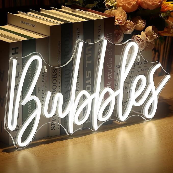 Bubbles Neon Signs for Wall Decor,LED Sign for Home Bedroom Decor,Neon Lights Signs for Wedding,Party,Happy Birthday,Christmas Yes To Champagne Wall LED Neon Signs Aesthetic Room Decor(17.3x8.3 inch)