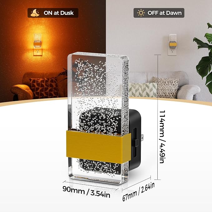 LED Night Lights Plug into Wall, 0-100LM Dimmable Nightlight | Bubble Decorative Night Light, Dusk to Dawn Sensor, Wall Sconce-Style Design Nightlights for Bathroom, Hallway, Amber