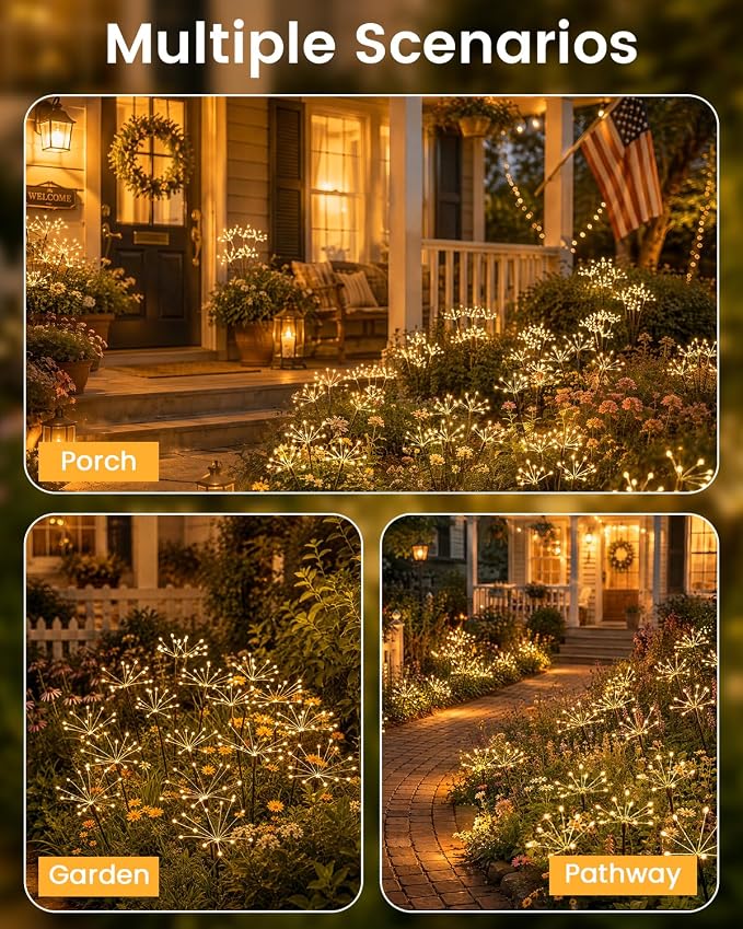 OZS 6 Pack Solar Firework Lights Outdoor, 360LED Solar Garden Lights | 8 Lighting Modes, IP65 Waterproof, Outdoor Lights Solar Powered for Yard, Pathway, Flowerbed, Planter, Gifts for Mom