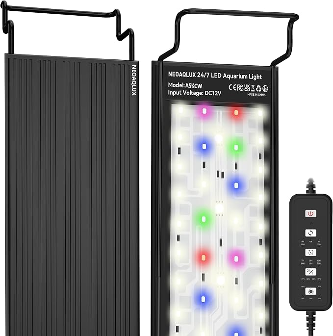 24/7 LED Aquarium Light for 12-18 Inch Plant & Fish Tank IP68, 12-Color & Gradient & Full Spectrum with Sunrise-Daylight-Moonlight, Auto On/Off, Brightness, Extendable Brackets for Freshwater