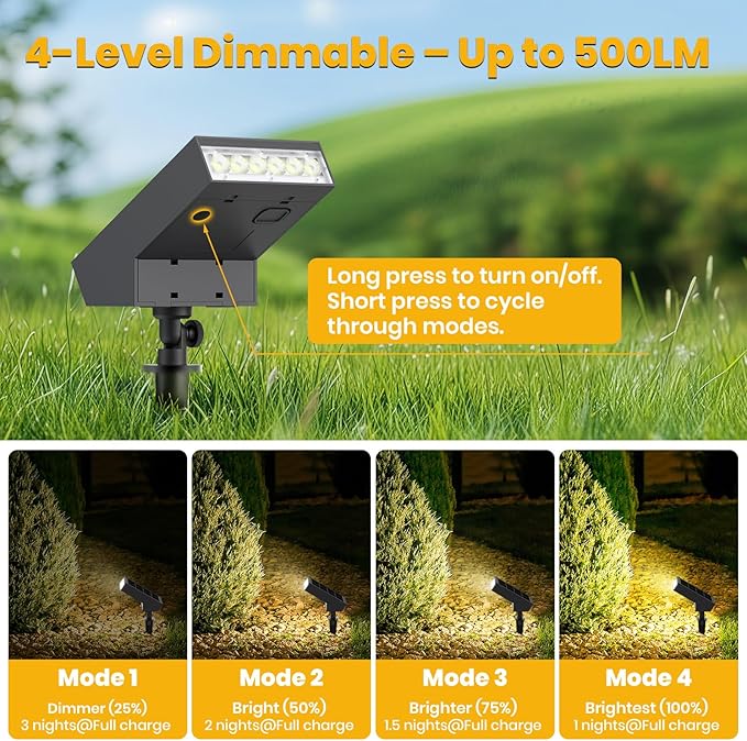 Solar Pathway Lights Outdoor, Dimmable Solar Spot Light IP65 Waterproof, 500LM 3000K Solars Outdoor Lighting for Walkway Landscape Lawn Yard