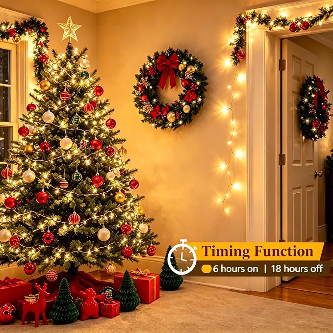 Warm White Christmas Lights - 100 LED 33ft String Lights for Bedroom Indoor, 8 Modes Fairy Twinkle Lights Plug in, Waterproof Outdoor Hanging Lights for Room, Xmas Tree, Garden & Party Decor