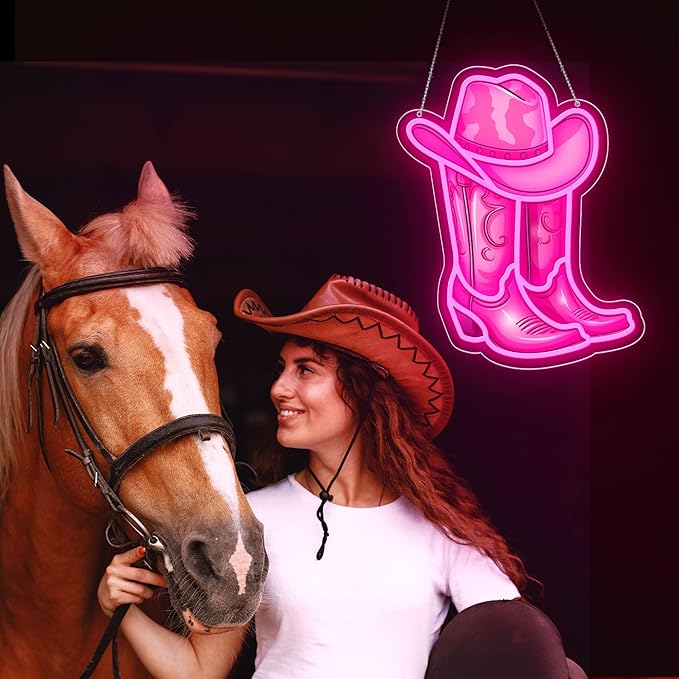 Pink Cowgirl Boot Neon Signs for Wall Decor, Led Cowboy Hat Light Up Sign, Dimmable Pink Neon Light for Girls Room Bedroom Teen Dorm Party Aesthetic Western Decor Gifts