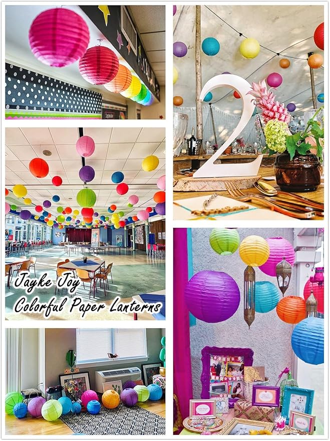 15pcs Colorful Paper Lanterns Multicolor Hanging Ball Lanterns for Birthday Wedding Bridal Baby Shower Home Office Classroom Outdoor Indoor Party Decoration (6 inch)