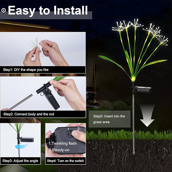 Solar Firework Lights Outdoor 4 Pack Waterproof Garden Decor Warmwhite | Twinkling Fairy Solar Lights Outdoor Pathway Flowerbed Garden Yard Patio Decor, Unique Gardening Gifts for Women Mothers Day