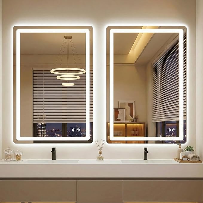 LED Bathroom Mirror with Lights, 2 Pack 24 x 36 Lighted Vanity Wall Mirror | Backlit and Frontlit, Anti-Fog, Dimmable 3 Colors, Shatter-Proof Tempered Glass, Memory Function, Plug-in/Hardwired