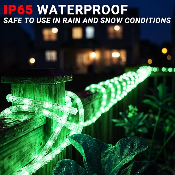 LED Rope Lights,Connectable for Indoor & Outdoor,110V Transparent Flexible Tube Lights,Waterproof LED Rope Lighting for Outside,Deck,Patio,Pool,Camping,Bedroom,Landscape Decor (Green, 150ft)