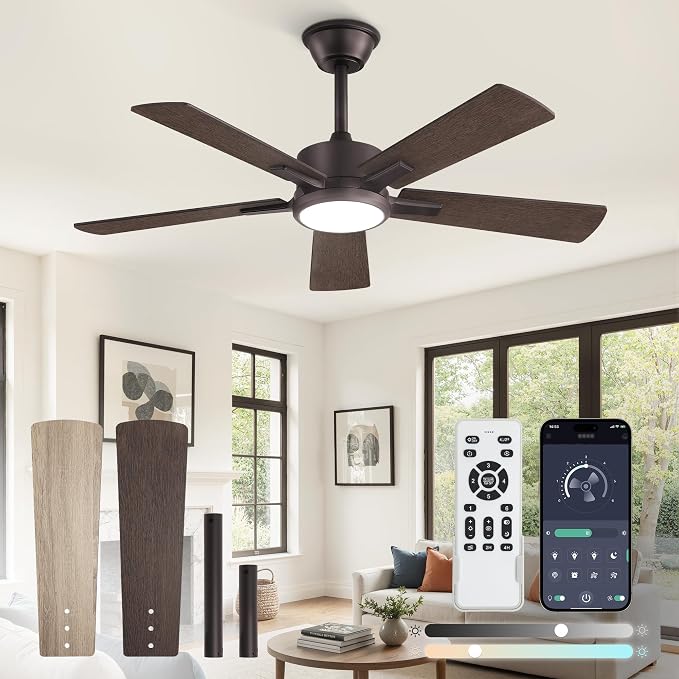 Fanbulous 42 Inch Oil Bronze Ceiling Fan with Light, Remote & APP Control | Stepless CCT & Dimmable Light, 20W LED Ceiling Fans, 6 Speeds, Reversible Quiet DC Motor, for Bedroom Living Room Apartment