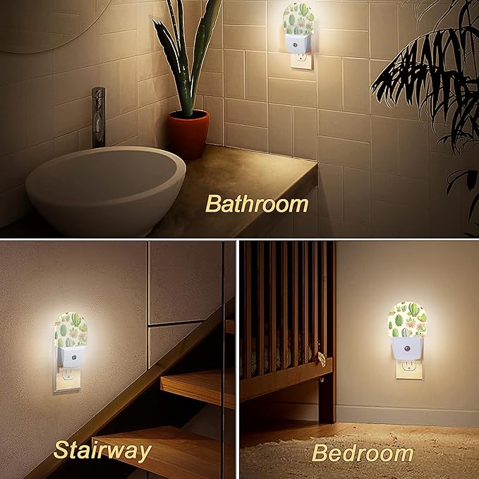 Vintage Cactus Night Light,Night Lights Plug Into Wall Decor,Auto Sensor Lamp Home Indoor Stairway Kitchen Corridor, Boys Girls Women Men Room Gifts