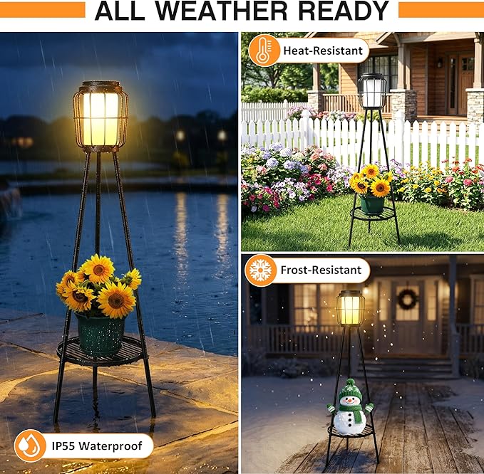 MXwcy 2 Pack Solar Lights Outdoor with Plant Stands - Solar Floor Lamp & Street Lights with Metal Tripod - Patio Decor for Garden, Yard, Pathway, Driveway, Porch