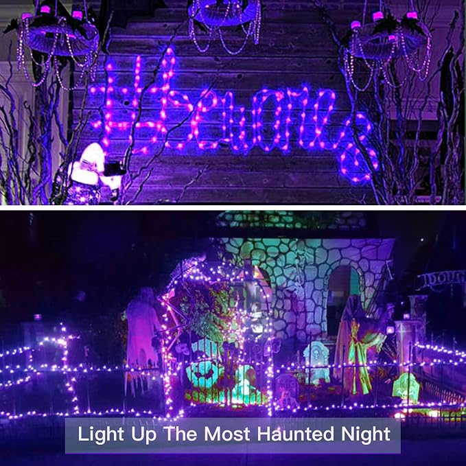 Hallowee Fairy Lights Battery Operated, 33ft 100 LED Fairy Lights with Remote, Purple String Lights for Outside, Porch, Home, Backyard, Window, Yard, Garland, Party Decorations