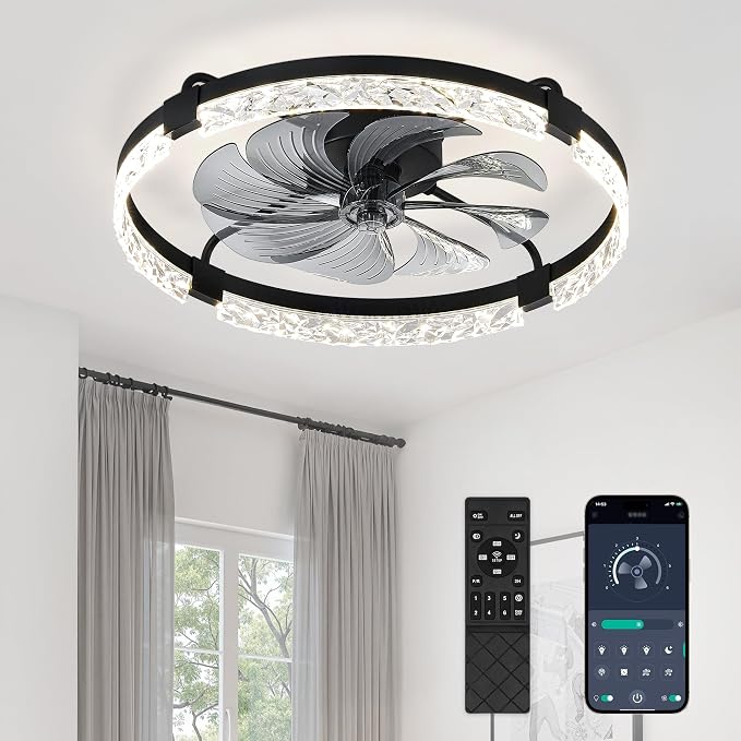 LEDIARY 24" Ceiling Fans with Lights and Remote, Fandelier Black | 3CCT, 6 Speeds, Dimmable Low Profile, Flush Mount Ceiling Fan, Timer, Reversible, Memory, Bedroom, Living Room, Kitchen