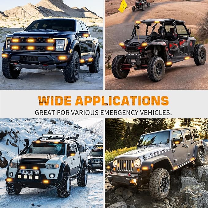 XRIDONSEN 8PCS Sync Grill Strobe Lights 32 LED Amber Strobe Lights Grille Surface Mount Emergency Flashing Warning Hazard Caution Safety Light for Tow Plow Trucks Construction Vehicles Car Wreckers