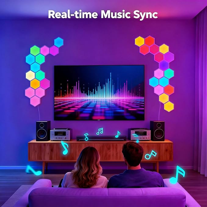 TISOFU Hexagon LED Lights - 20 Pack RGB Wall Panels, Modular Smart Gaming LED Panel with APP, Remote & Music Sync, Honeycomb Hexa Light for Bedroom, Party Decor, Kids, Adults, Gifts