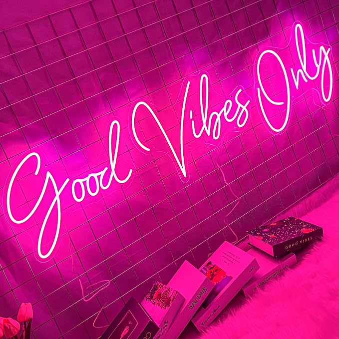 Large Good Vibes Only Neon Signs for Wall Decor -56.57" x 13.5" Pink | Extra Large Neon Sign LED Art Decorative Lights with Dimmable for Bedroom Home, Gym, Club Bar and Party Decor