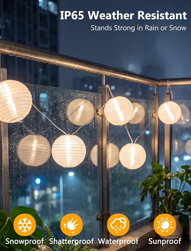 25 FT White Lantern String Lights, Chinese Lanterns with 10 LED G40 Light Bulbs, Plug-in Outdoor String Lights for Wedding Home Party Patio Garden Porch Backyard Cafe Decor