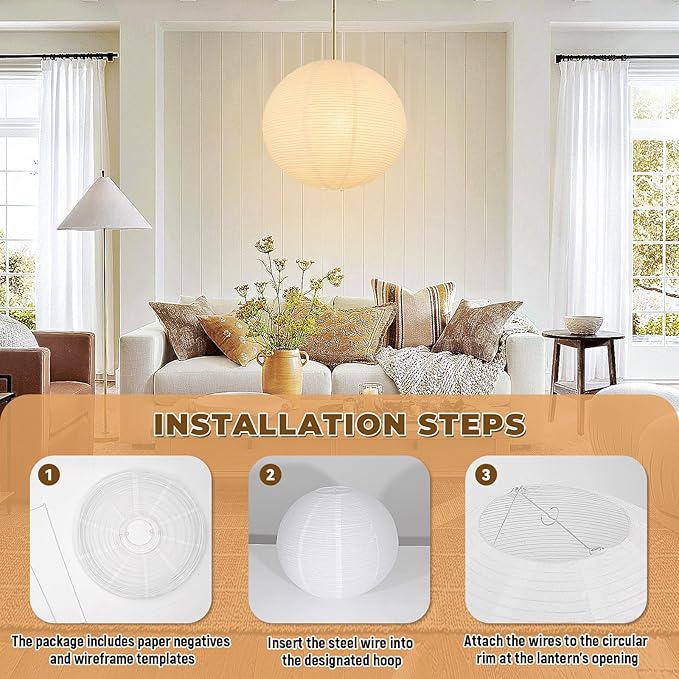 White Round Paper Lantern Lampshade, 12"x12'' Small Paper Lanterns Pendant Light Shade, Chinese Foldable Design for Living Room, Bedroom, Ceiling Lampshade Party Decor