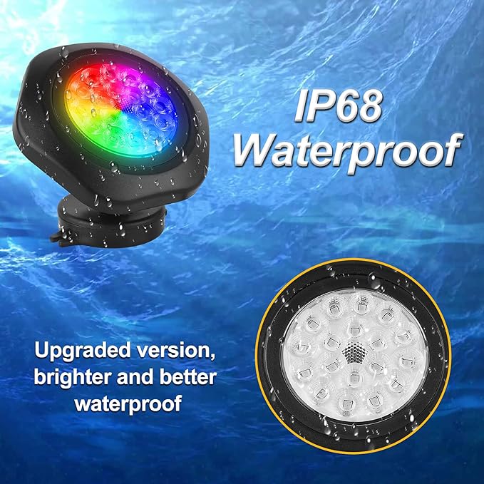 RGBW Pond Lights with Timer, 18 LED Super Bright Underwater Submersible Fountain Lights Color Changing Spotlights, Remote Control IP68 Waterproof for Fish Aquarium Tank Pool Garden(Set of 4)