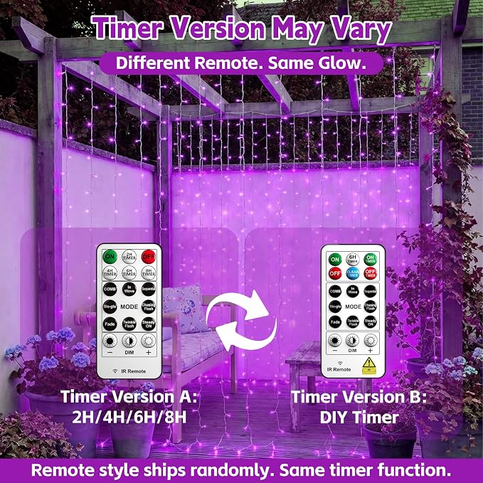 Curtain String Light, 200LED 6.6x6.6ft, Remote & 8 Modes, USB | Window Wall Hanging String Lights, For Bedroom, Wedding, Party, Home, Garden and Indoor Decorations, Purple