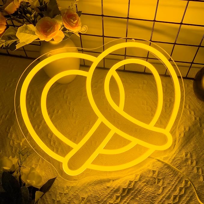Pretzel Bakery Neon Signs for Wall Decor,Dimmable Business Bread Neon Sign,USB Powered Food Sign for Kitchen Restaurant Man Cave Party Coffee Bar Christmas Birthday Gifts(12.9 * 10.2in)
