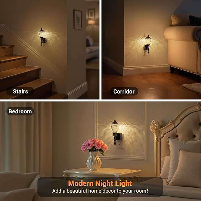 JandCase Night Lights Plug into Wall, 3000K Soft White, Dusk to Dawn Sensor, 0-100LM Dimmable Industrial Night Light, for Bedroom, Bathroom, Living Room, Hallway