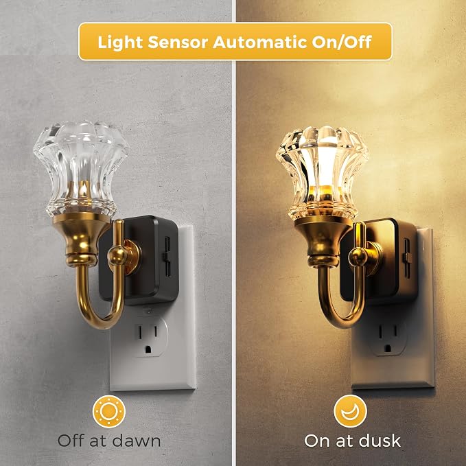L LOHAS LED Night Lights Plug into Wall, 3000K Soft White | Floral Night Lights with Dusk to Dawn Sensor, 0-100lm Adjustable Brightness, for Hallway Bedroom Stairway