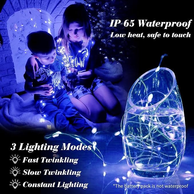 ZGWJ 24 Pack Blue Fairy Lights, Mini String Lights | Battery Operated 7 FT 20 LED Waterproof 3 Modes for DIY, Parties, Wedding, Halloween, Christmas Decoration
