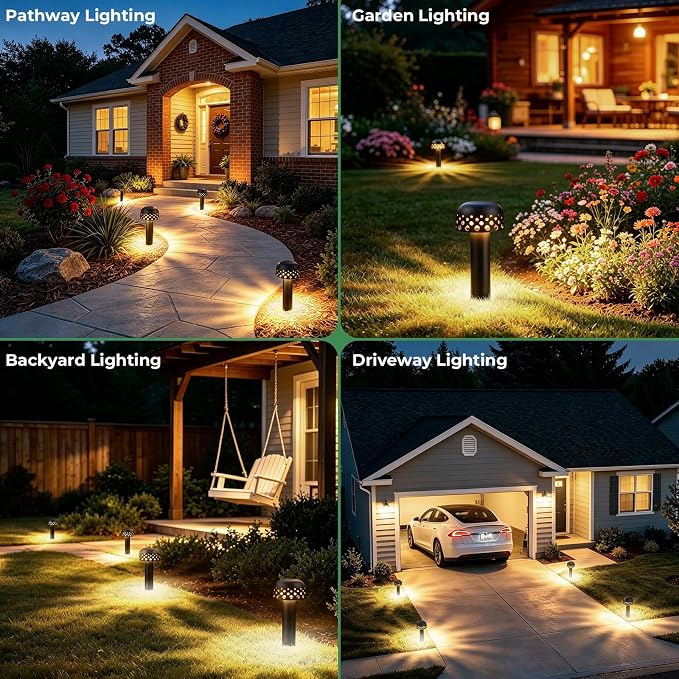 Low Voltage Landscape Pathway Lights, 12V Outdoor Mushroom Decorative Lights, Unique Aluminum Path Lighting with 4W 2700K Replaceable Bulb for Walkway Garden Yard, 2 Pack