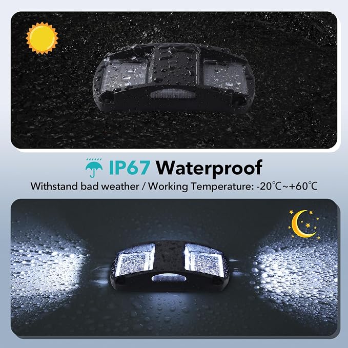 AGPTEK Solar Driveway Light 1 Pack, Outdoor Deck Dock Marine Waterproof | LED Solar Powered Driveway Marker Lights for Warning Step, Sidewalk, Pathway, Garden, Yard (White Light, Black)
