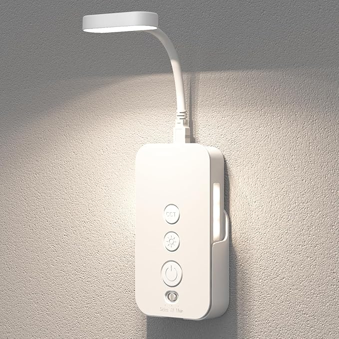Ellasay Wall Mounted Reading Light: Dimmable LED Book Lights with Timer & Memory - Adjustable Gooseneck USB Powered - Easy Install for Kids Bedroom/Dorm Room/RV 1 Pack (White)