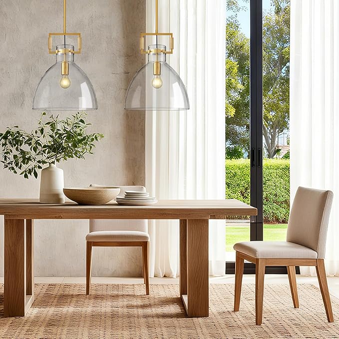 Mondern Large Gold Kitchen Island Pendant Light, 10 '' W 1-Light Glass and Brass Island Pendant Lights,Dome Pendant Light, for Kitchen,Dining Room,Bathroom,Bar