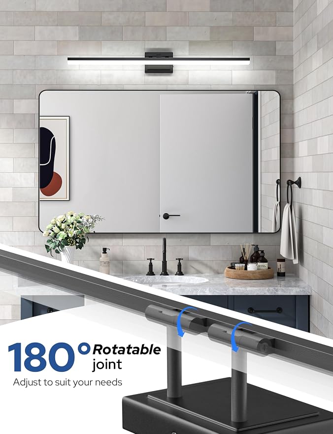 VOLISUN Modern Bathroom Vanity Light 39.4 inch, 34W Dimmable 5CCT Led Bathroom Light Fixture Over Mirror, Black Bar Vanity Light for Bathrooms Mirror Cabinets Bedroom