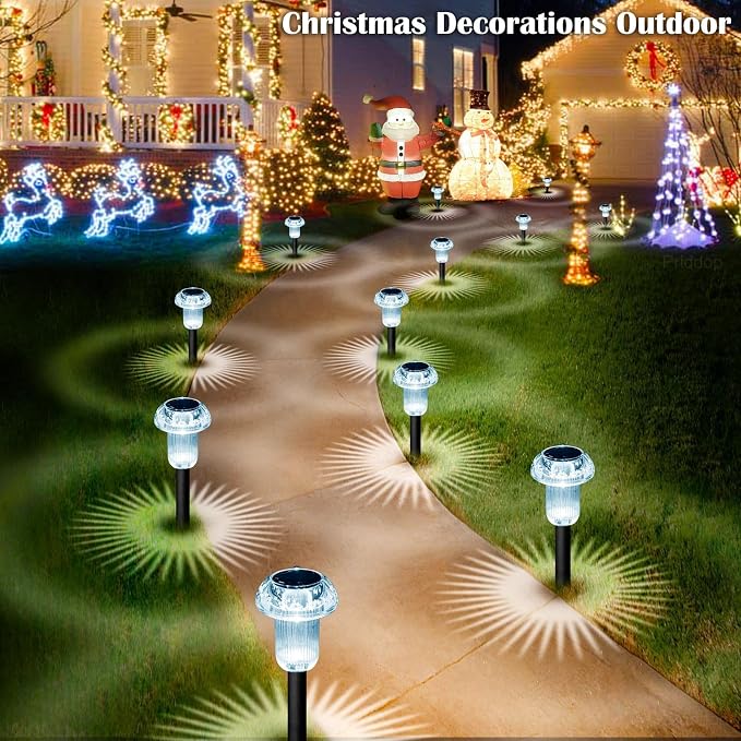 Priddop 8 Pack Solar Pathway Lights Outdoor Waterproof 6000K Cool White LED | Auto On/Off Mushroom Stake Lights for Yard Patio Lawn Driveway Walkway Garden Decor, Acrylic/ABS Landscape Path Lights