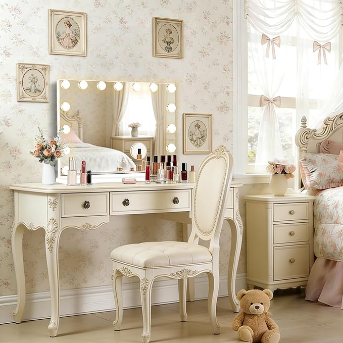 23" x 18" Hollywood Vanity Mirror with Lights, 15 Dimmable Bulbs, 3 Color Lights, Make Up Lighted Mirror, USB Charging Port, Gifts for Women Wife Teengirls