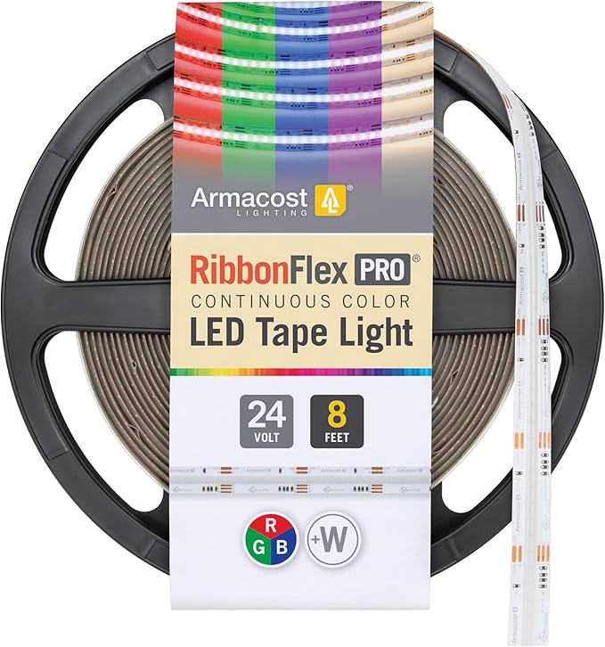 Armacost Lighting RibbonFlex Pro 24V COB LED Strip Light Tape RGB+W, 300 Lumens/Ft, 2.5M 177710
