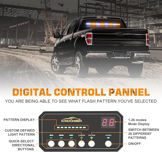 XRIDONSEN 35 inch Traffic Advisor Light Bar 48 LED Strobe Lights Amber White Emergency Safety Warning Hazard Front/Rear Window Display Controller for Construction Vehicles plow/Tow Trucks Wreckers