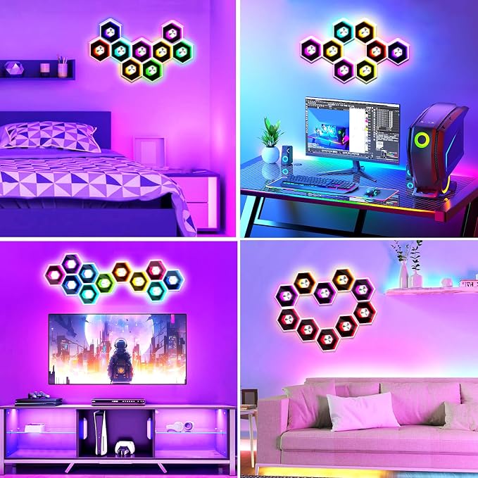 10 Pack Hexagon Lights Wall Panel | Hexagonal Led Lights Room Decor Wall Lights，Smart APP Music Sync Honeycomb Shape Panels Hexagon for Gaming Lights Decor