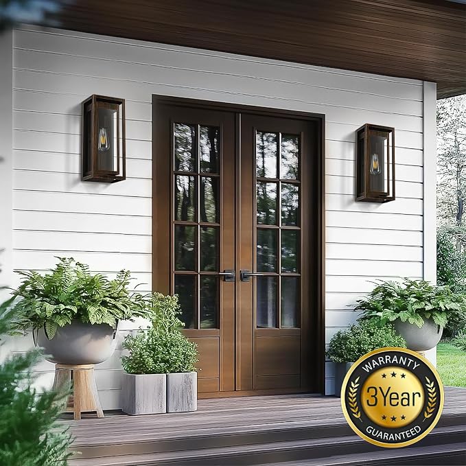 15" Outdoor Wall Lights, Distressed Brown Exterior Lighting | Large Size, Anti-Rust, Waterproof, Tempered Glass, Easy Installation, Modern & Classic Outdoor Sconces for House Porch Garage