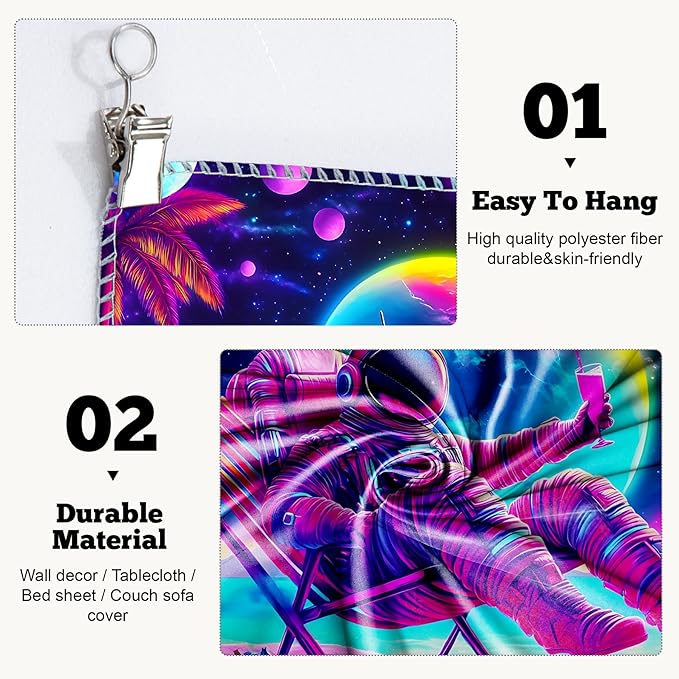 BVBOX Blacklight Space Astronaut Tapestry UV Reactive Galaxy Planet Glow in Dark Tapestries Black Light Poster Neon Wall Hanging Art for bedroom Living Room (Astronaut recliner-1M)
