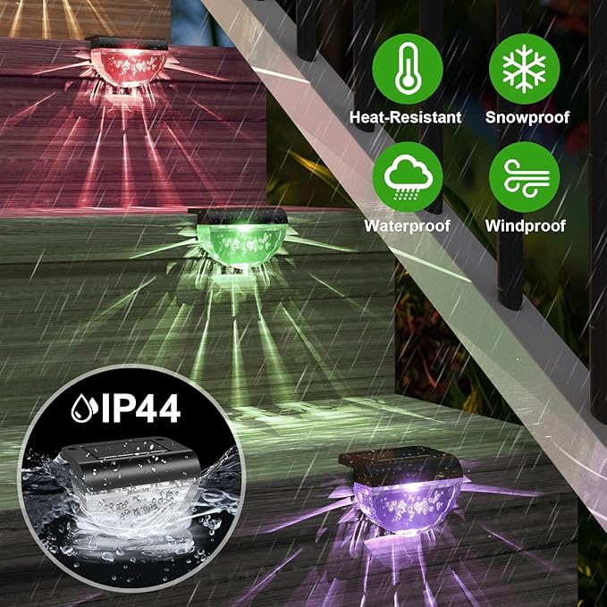 12 Pack Solar Deck Lights Outdoor, Solar Step Lights Waterproof for Outside, Yard, Patio, Garden, Pool, Railing, Stairs, Fence (Color Changing)
