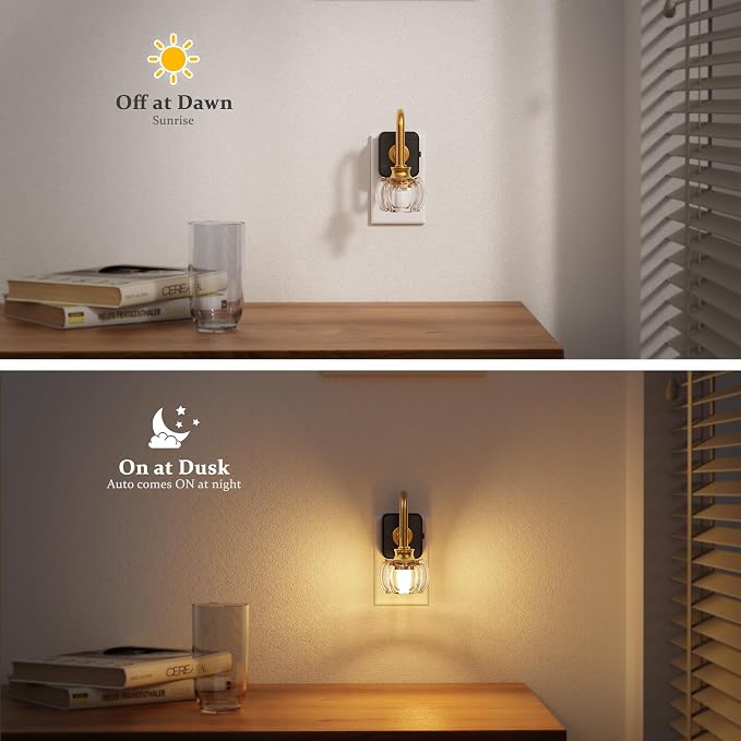 JandCase Night Light, Night Lights Plug into Wall, Glass LED Nightlight | 0-100LM Dimmable Flower Nightlights, Dusk to Dawn Sensor, 1W Vintage Pumpkin Nite Light for Bathroom Hallway Decor, 1 Pack