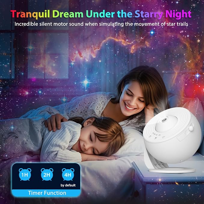 Galaxy Projector for Bedroom, HD Image Star Projector Galaxy Light Adjustable Knob, 13 Film Discs Planetarium Projector for Kids, 360° Rotating 1/2h Timer Simple 3-Button Control Pure White