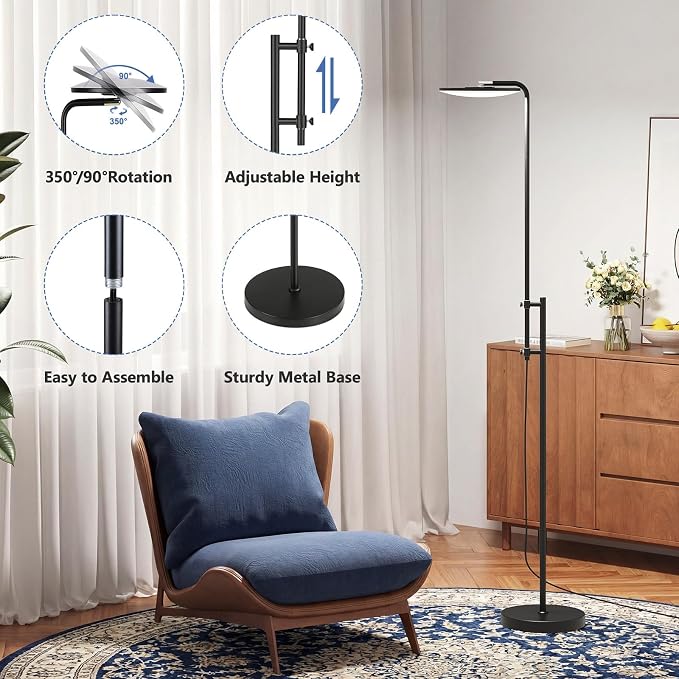 SUNMORY RGB Floor Lamps for Living Room, Bright Tall Standing LED Lamp | 32W/3000LM, Remote Control, Adjustable Height, Rotating Head, Modern Dimmable Torchiere Corner Light for Gaming Room Bedroom