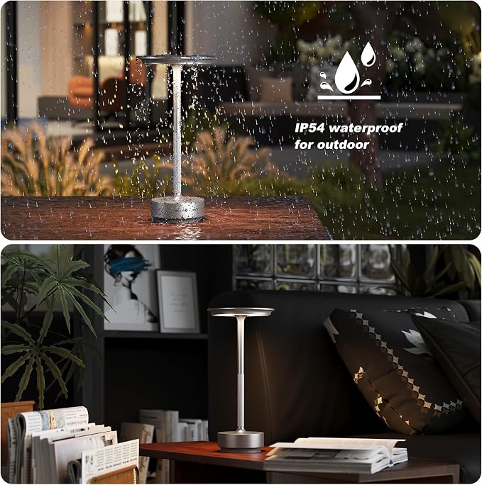 TBBGA 1 Pack Rechargeable Cordless Table Lamp, 5000mAh Battery Table Light | 3 Color Stepless Dimming Portable LED Table Light with Memory Function, for Outdoor/Dinner/Patio/Restaurant.(Silver)
