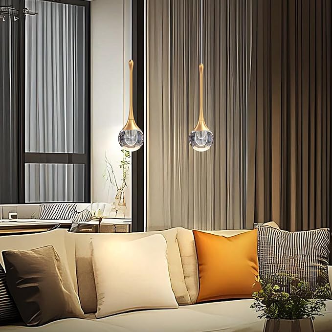 3-Pendant Lights Kitchen Island,Crystal Gold Globe LED Chandelier, Modern Dimmable Adjustable Height Hanging Light Fixture,Sloped Ceiling,Bedroom,Dining Room