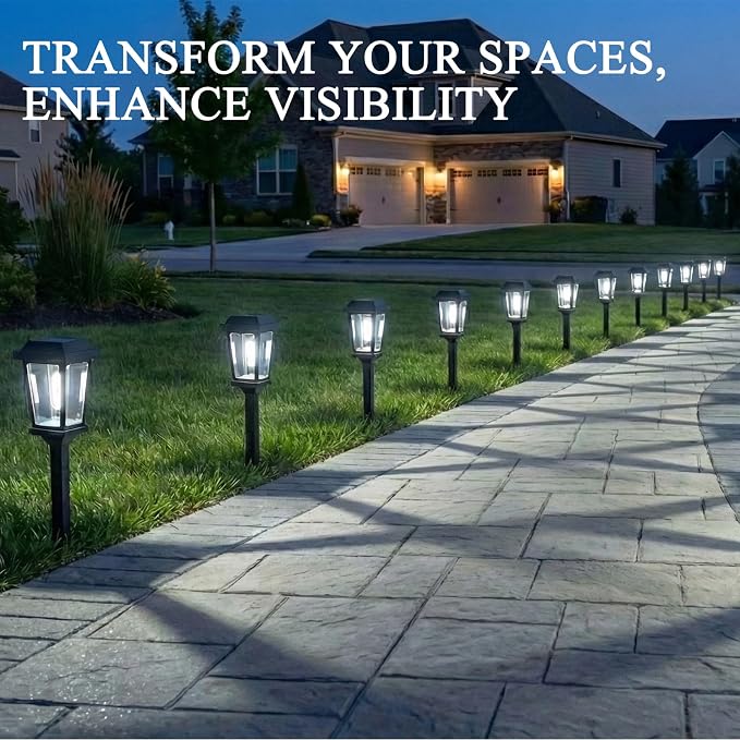 Solar Pathway Lights Outdoor Waterproof 10 Pack LED Garden Lights | Solar Powered Pathway Lights Waterproof Auto On/Off Bright Cool White Outdoor Solar Lights for Yard Path Walkway Driveway