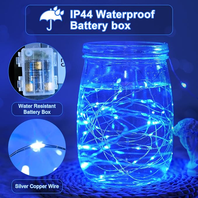 JMEXSUSS 2Pack Blue Fairy Lights Battery Operated with Remote for Christmas | Total 400 LED 132 ft, 8 Modes Twinkle String Lights for Xmas Tree Bedroom Fence Wreath Fireplace Indoor Outdoor Decorations